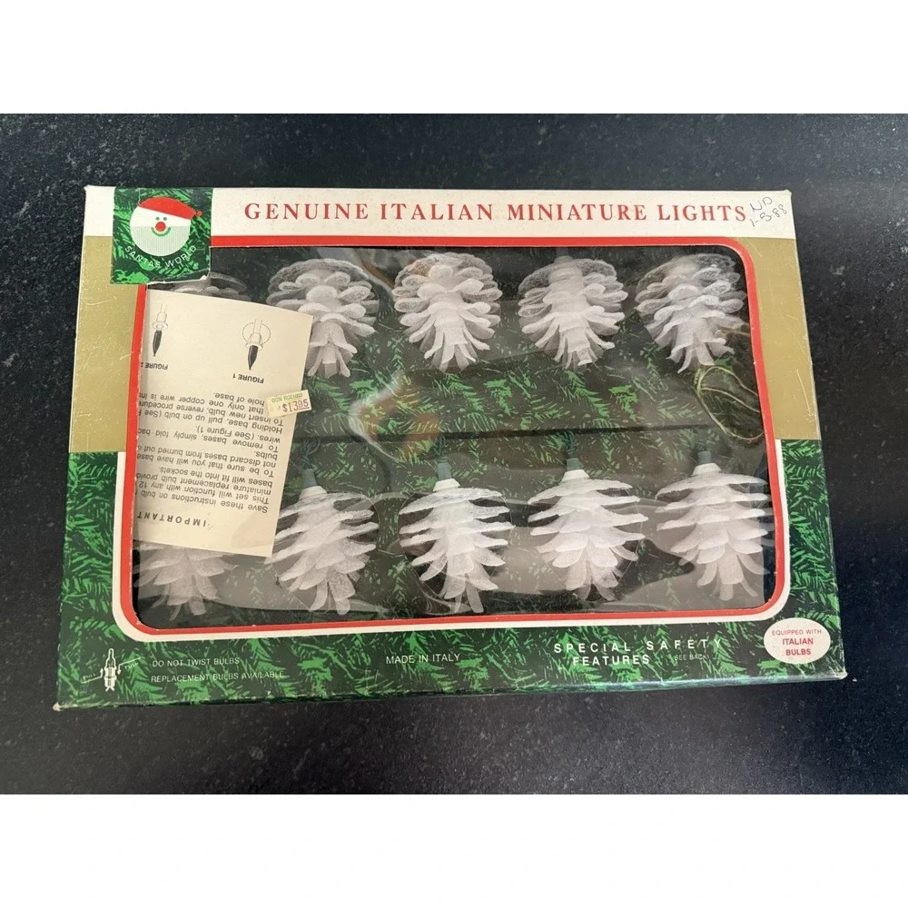 Vintage NOS Santa's World Italian Pine Cone Christmas Lights 2 Sets Tested Works